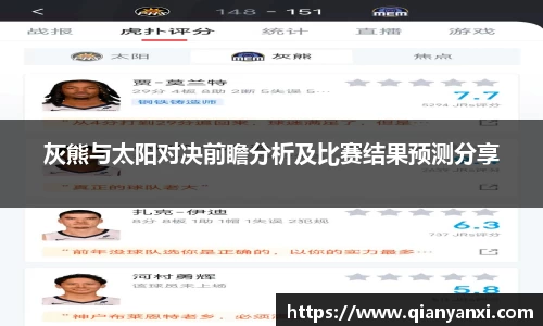 灰熊与太阳对决前瞻分析及比赛结果预测分享